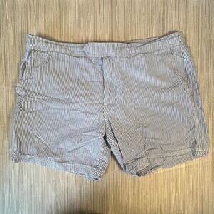 J Crew Striped Swim Trunks Shorts Men's 36 Blue White Seersucker Zipper Pocket